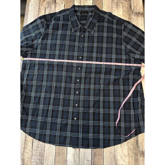 6XL SYNRGY Men’s Short Sleeve Collared Button Front Black Blue Striped Tshirt - Picture 4 of 6